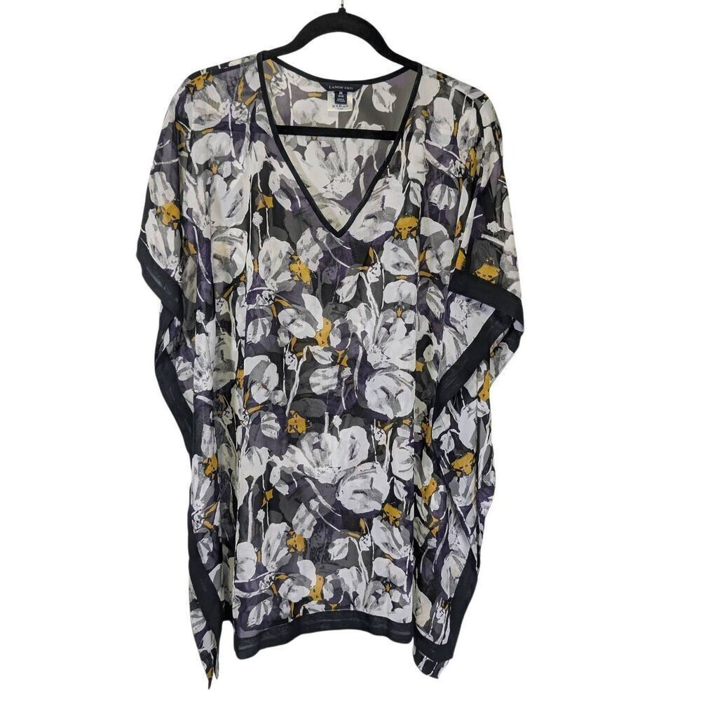 Lands End Sheer Floral Beach Kimono Cover Up Tunic Kaftan Swim Size M
